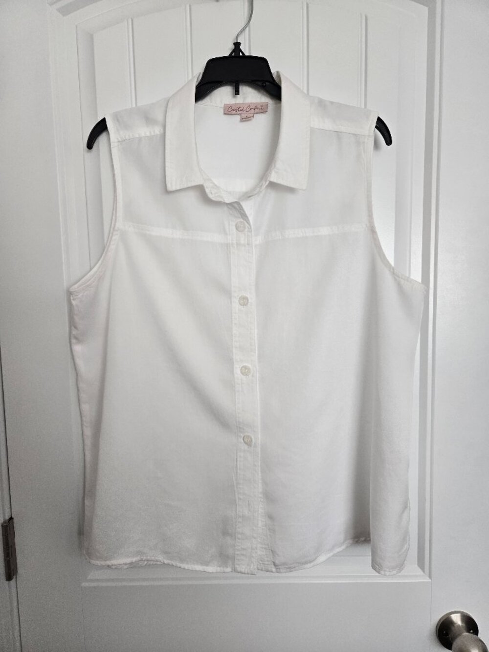 Coastal Comfort Sleeveless Button-Down Shirt | Size L | White | 100% Lyocell